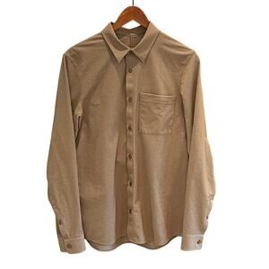 Lululemon Tan / Brown Long Sleeve Button Down Casual Shirt, Zipper Pocket, M